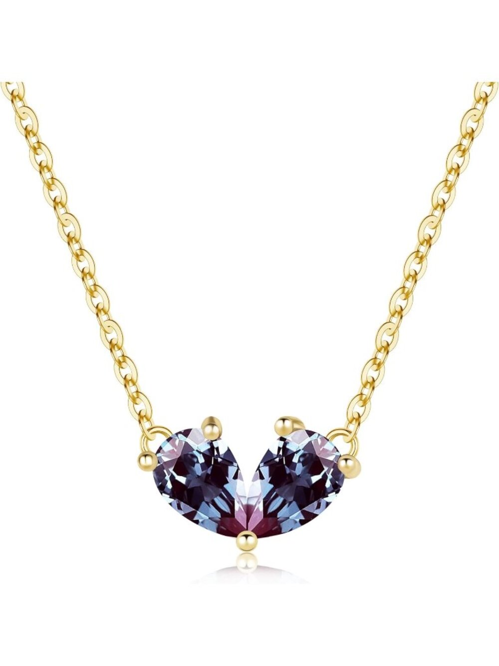Women's Purple And Glod 14 K Dainty Gold Plated Heart Birthstone Necklaces